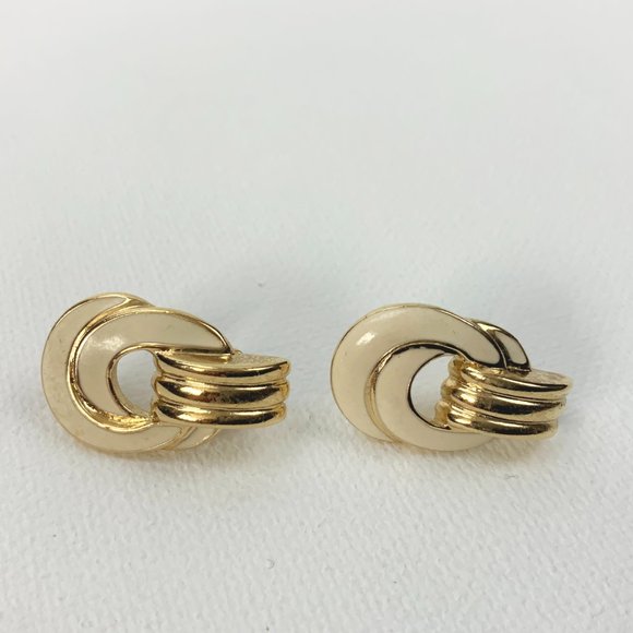 Vintage Trifari Gold Enamel MOD Earrings - Picture 1 of 16